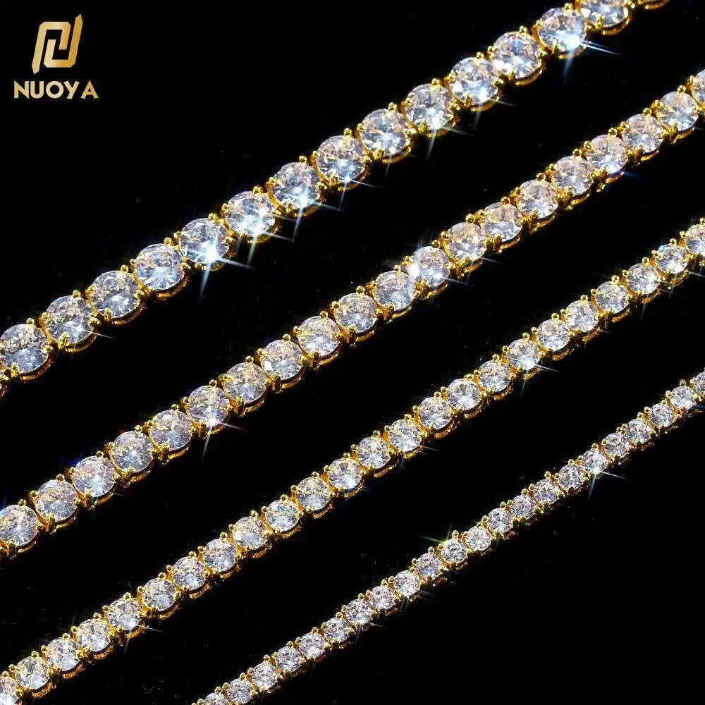 Luxury Hiphop Jewelry Bling Diamond Tennis Chain 3mm 4mm 5mm 1 Row Moissanite 18k Gold Plated Iced Out Tennis Chain Necklace for