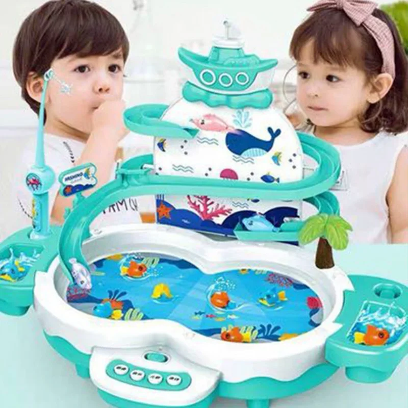 Maglev Children's Fishing Lighting Toys Music Track Fishing Toy Suit Parent-child Interactive Education Study Toys Game Gifts