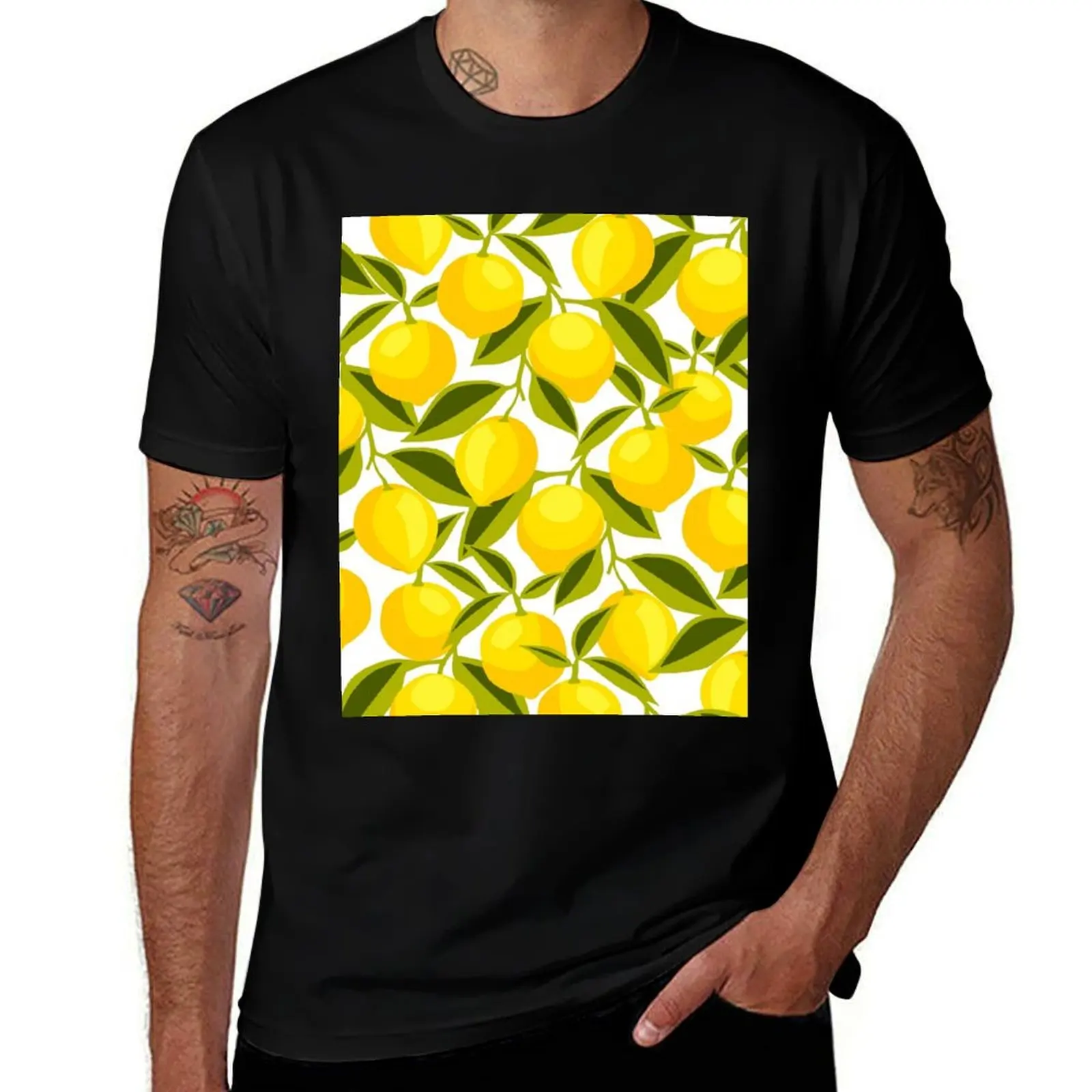 Yellow Lemons Pattern T-Shirt Classic Graphic Short Sleeve Top T-Shirt