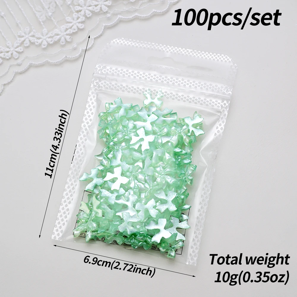 100 pçs 3d rosa fita perolada encantos de unhas kawaii resina bowknot decorações da arte do prego arco traseiro plano para diy manicure acessório