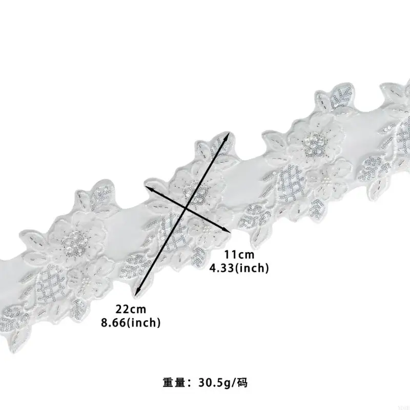 Flower Trim Appliques Embroidery Patches Beads Flower Applique Patches Handmade Crafts Supplies for Dress Decoration Y08E