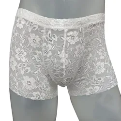 Sexy Mens Sissy Lace Hollow Out Transparent Underwear Solid Brief Middle Waist Panties Lingerie Solid Males