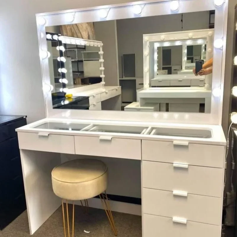 Large mirror multi-pumping storage dressing table online celebrity ins modern minimalist LED lamp dressing table