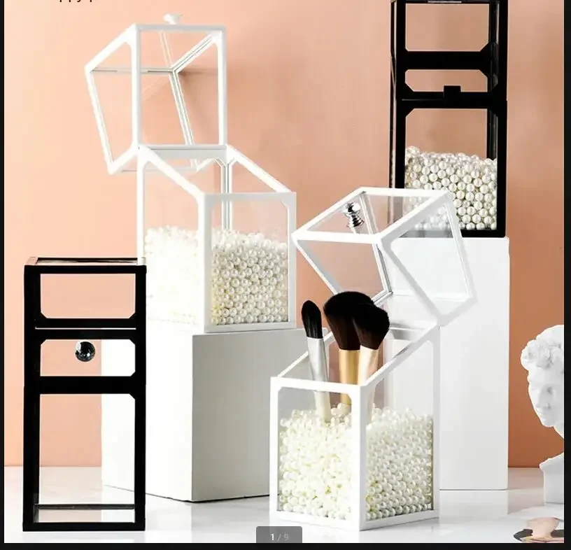 

Square Glass Storage Box Dust-proof Makeup Brush Holder Jewelry Box Makeup Tool Bucket Pen Holder Home Desktop Storage Organizer