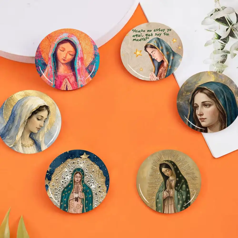 Guadalupe Virgen M-Mary 25 32 44 58 75mm Round Badges Brooches Lapel Pins Fashion Accessory Holiday Present Gift