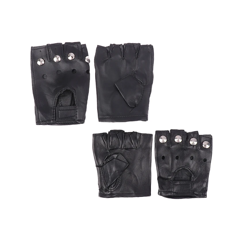 1 Pair Men Outdoor Black Half-Finger Gloves Soft Leather Driving Motorcycle Biker Fingerless Gloves Party Fingerless Mittens