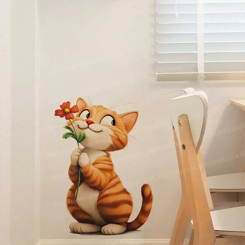Cute Kitty Wall Stickers Warm Home Decor for Bathroom Children's Room Kindergarten Living Room Cabinet Fridge 248