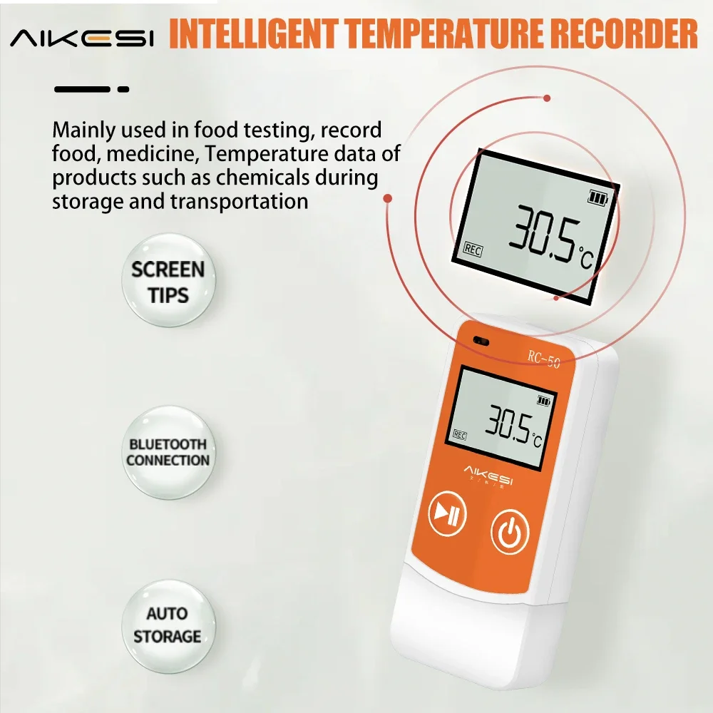 AIKESI RC-60 Humidity & Temperature Measurement Data Logger With LCD Screen Data Logger Temperature Food Cold-chain Logistics