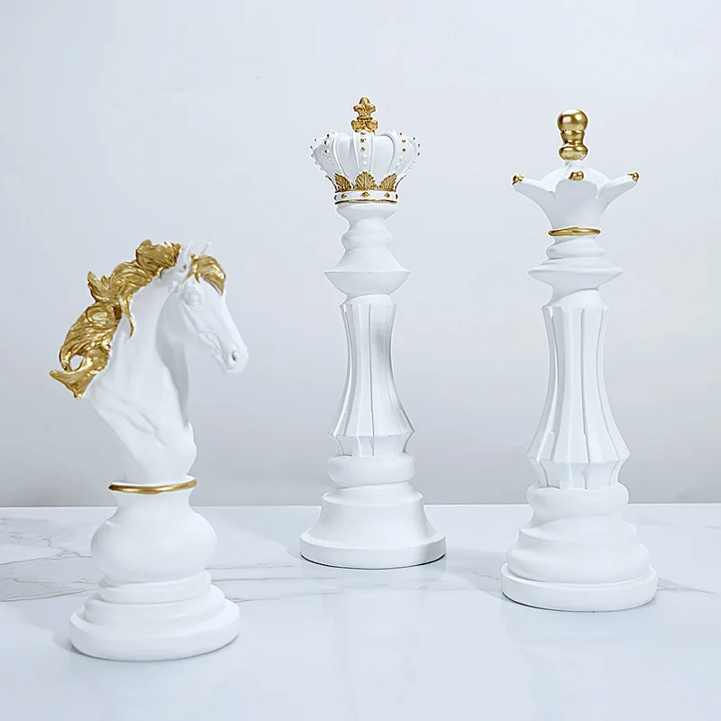 Hot Sale Black White Chess Pieces Model Creative Chess Resin Ornaments Home Room Decorations