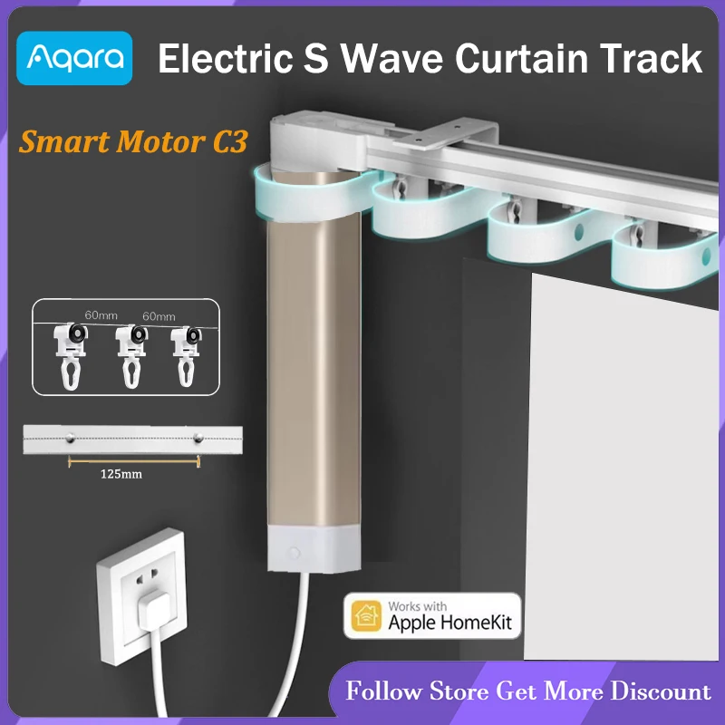 Aqara Smart Curtain Drive Motor C3 Zigbee 3.0 with S Wave Ripple Fold Electric Curtains Track Rod Z Curtain Rail Cornice Rod