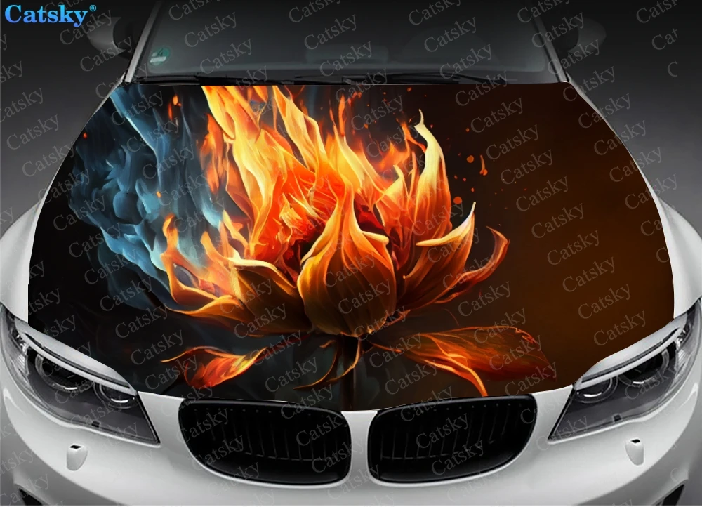 Burning Fire With Roses Car Hood Decal Truck Decals Vinyl Sticker Graphic Wrap Stickers Trucks Cars Bonnet Vinyls