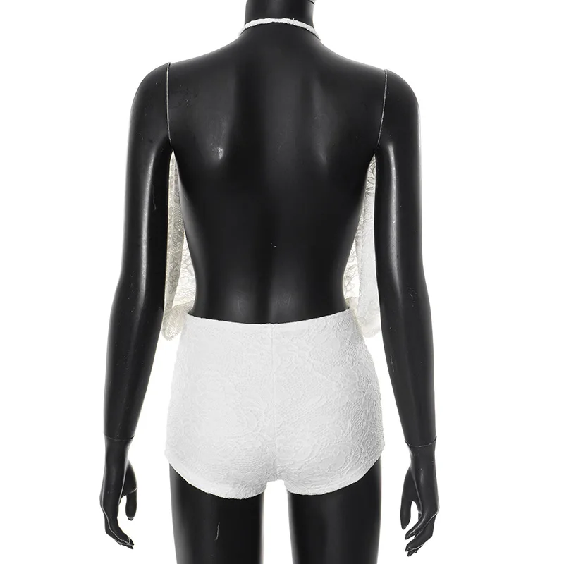 Frauen Mode Sexy Spitze Playsuits Ärmellose Halter-Backless Plissee Lose Top Dünne Shorts Club Party Strampler Casual Overalls