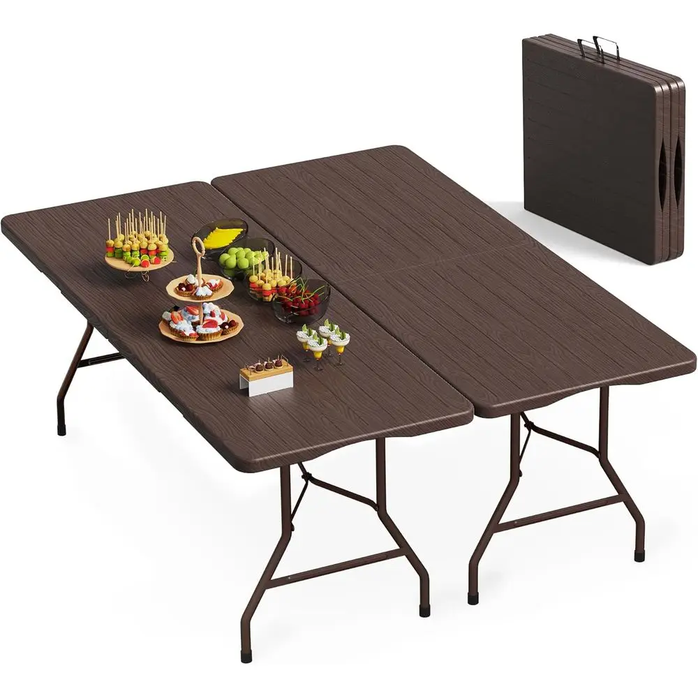 

Портативный складной пластиковый стол повышенной прочности с ручкой для переноски, для использования в помещении, на улице, для пикников, кемпинга и вечеринок, 2 шт., цвет бежевый