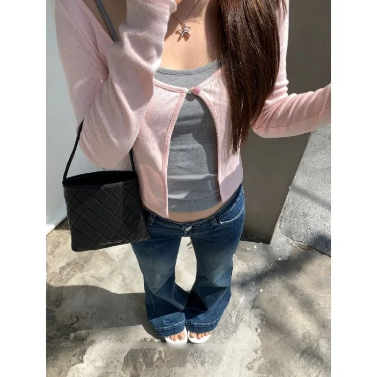 Fashion All-match O-neck Long Sleeve Tops Women+ Y2k Sexy Slim Fit Vest Tank Top 2024 Early Autumn New Two Piece Sets