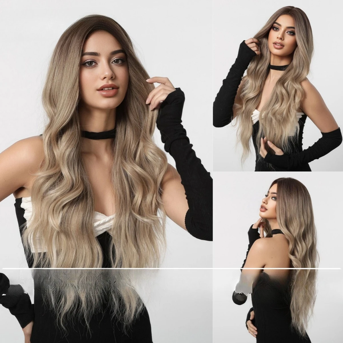 

Hot-selling European and American style medium point gradual change brown lazy long curly hair natural fluffy wig full head cove