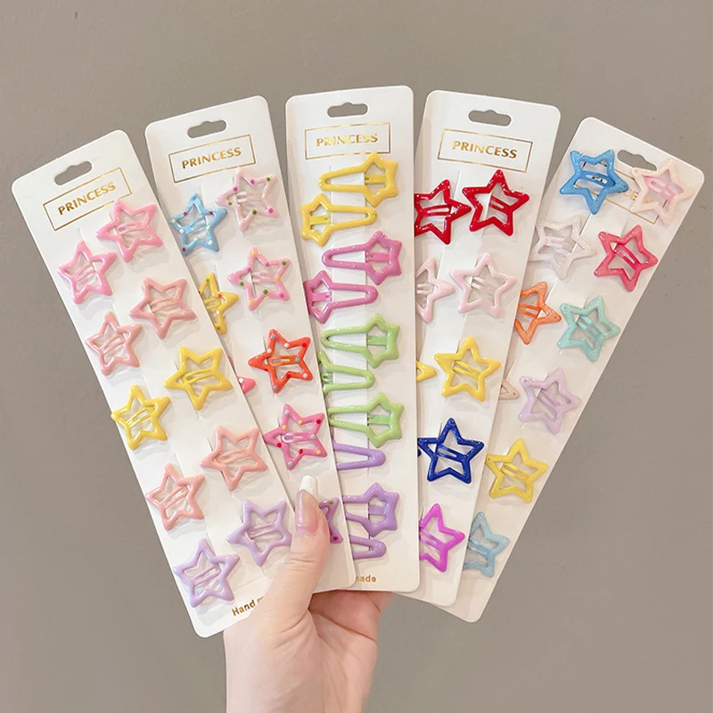 10PCS Cute Colorful Star Waterdrop Shape Hair Clips For Girls Children Lovely Hair Decoration Hairpins Kids Hair Accessories