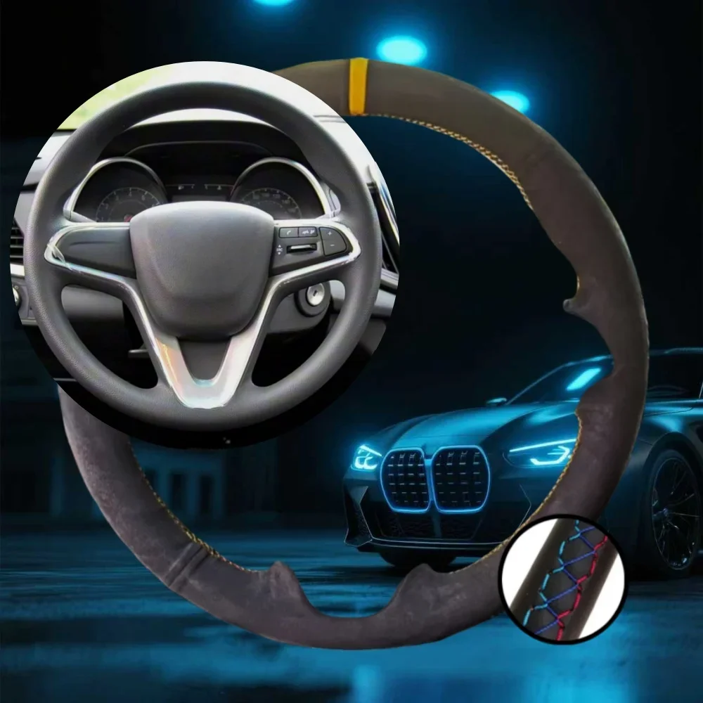 

Customized Suede Leather Car Steering Wheel Cover For Chevrolet Monza Cruze Crvalier Malibu Captiva Hand-sewn Steering Wrap