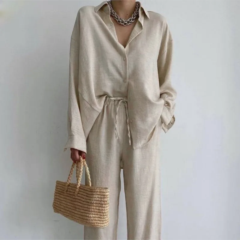 Summer New Women\'s Two-piece Set Fall Office Lady Loose Long Sleeve Shirt  Trouser Fashion Casual 2-piece Set Suit For Women