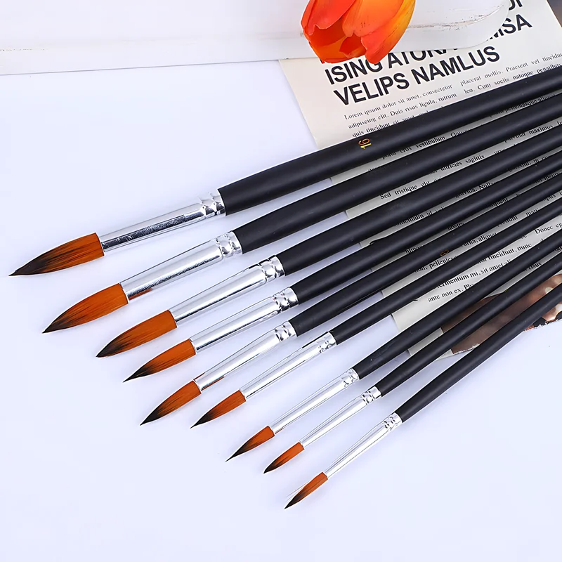 9 Pcs/Set Nylon Watercolor Brush Set DIY Watercolor Painting Oil Painting Acrylic Painting Round Long Handle Brush Art Supplies