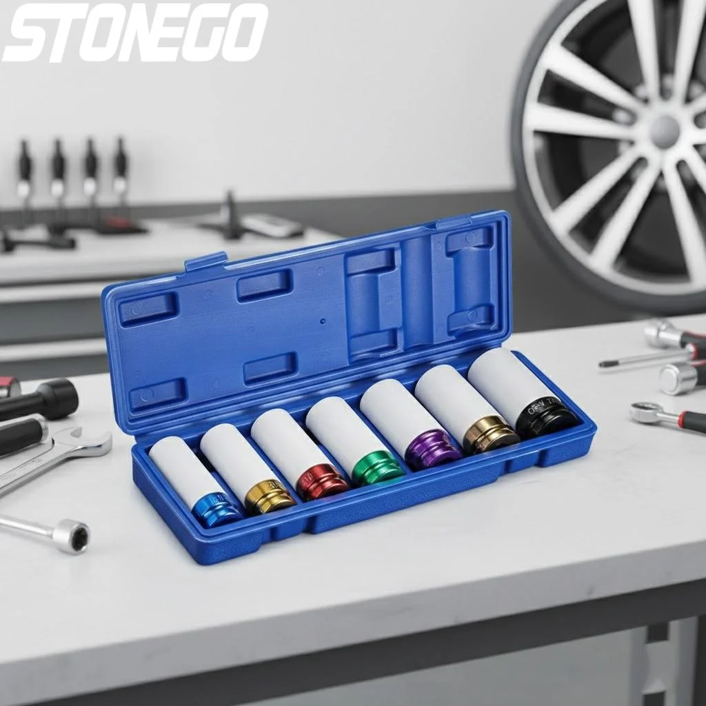 

7PCS Pneumatic Wrench Set 12 Inch Colorful Sockets Tire Screw Tool Accessories Air Cannon Slim Extended Power Tools Parts