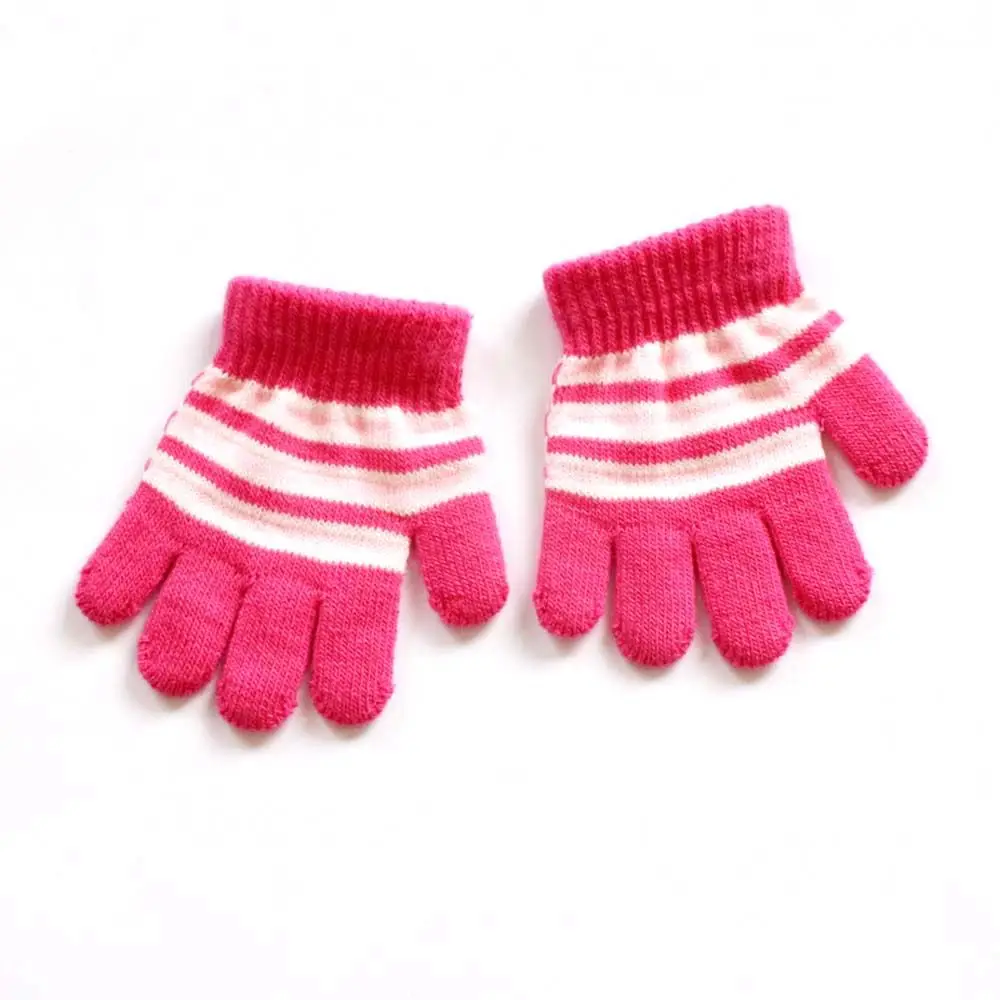 

Girls Comfortable Warm Outdoor Sports Soft Winter Thickened Baby Mittens Printed Stripe Finger Gloves