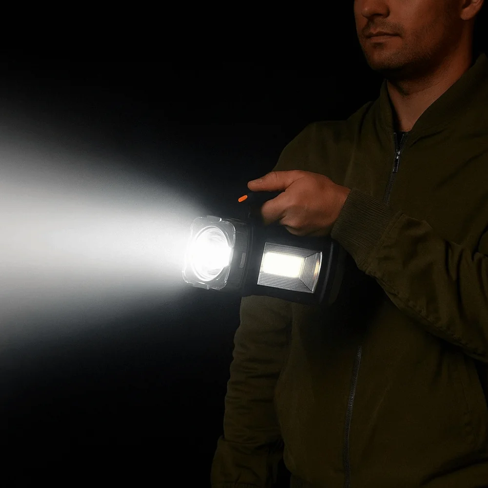 Strong Waterproof Camping Flashlight Solar Charging LED Powerful Handheld Lantern Plastic Rechargeable Portable Mine Light Park