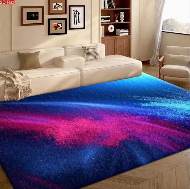 Blue Pink Particle Glitter Abstract Carpet Flooring, Modern Gradient Art Non-Slip Area Rug for Living Room Bedroom Home Decor