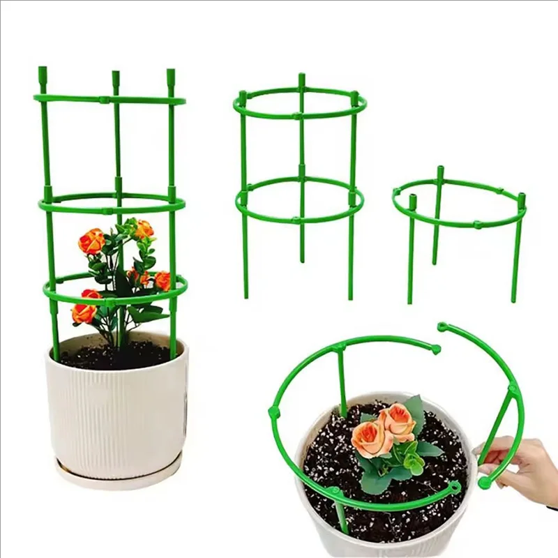 6 Pcs/set 2 Layers Plant Support Plant Stakes Round Plant Support Ring Plastic Plant Cage Holder Flower Pot Climbing Trellis