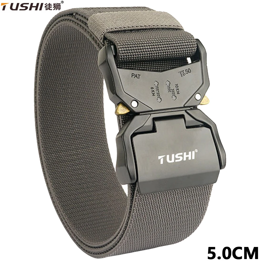 TUSHI New 5.0cm Men's Elastic Tactical Belt Strong Nylon Quick Release Buckle Unisex Stretch Military Belt Outdoor Tool Belt