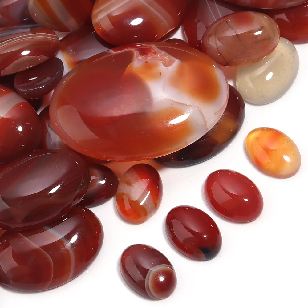 

2/5/10Pcs Stripe Red Agate Cabochon Beads Oval Flatback Natural Stone Cabochon for DIY Ring Pendant Jewelry Accessories Findings