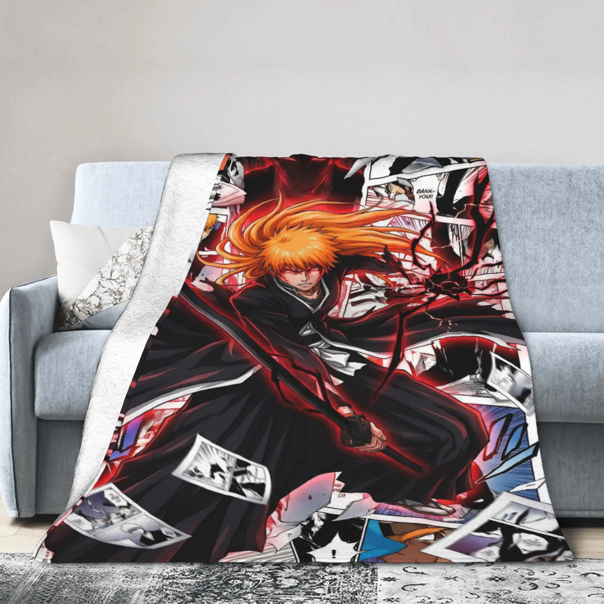 Kurosaki Ichigo Blankets Bleaches Anime Fleece Awesome Soft Throw Blanket for Chair Covering Sofa Decoration