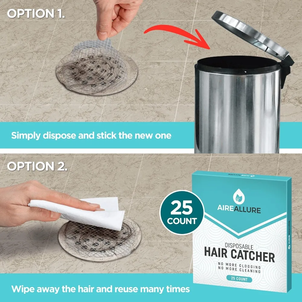 Disposable Shower Drain Hair Catcher Mesh Stickers 25 Pack - Peel and Stick Drain Strainer Guards with Strong Waterproof Adhesive for Bathtub Sink and Tub, Mess-Free Clog Prevention, Easy Lift and Replace Design for Long view 6