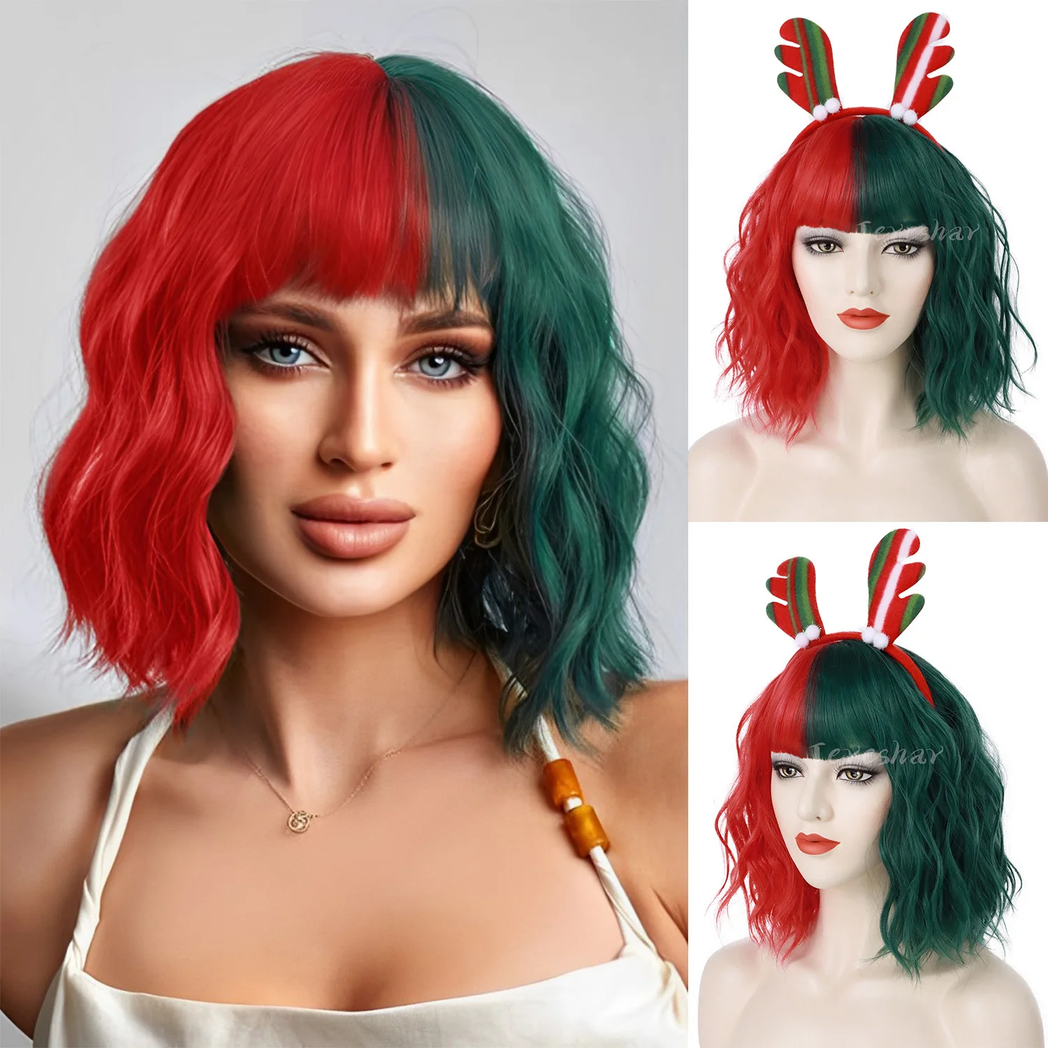 

Синтетический короткий волнистый парик с челкой для женщин Короткие вьющиеся парики Боб Парик длиной до плеч для повседневного косплея Одежда для рождественской вечеринки