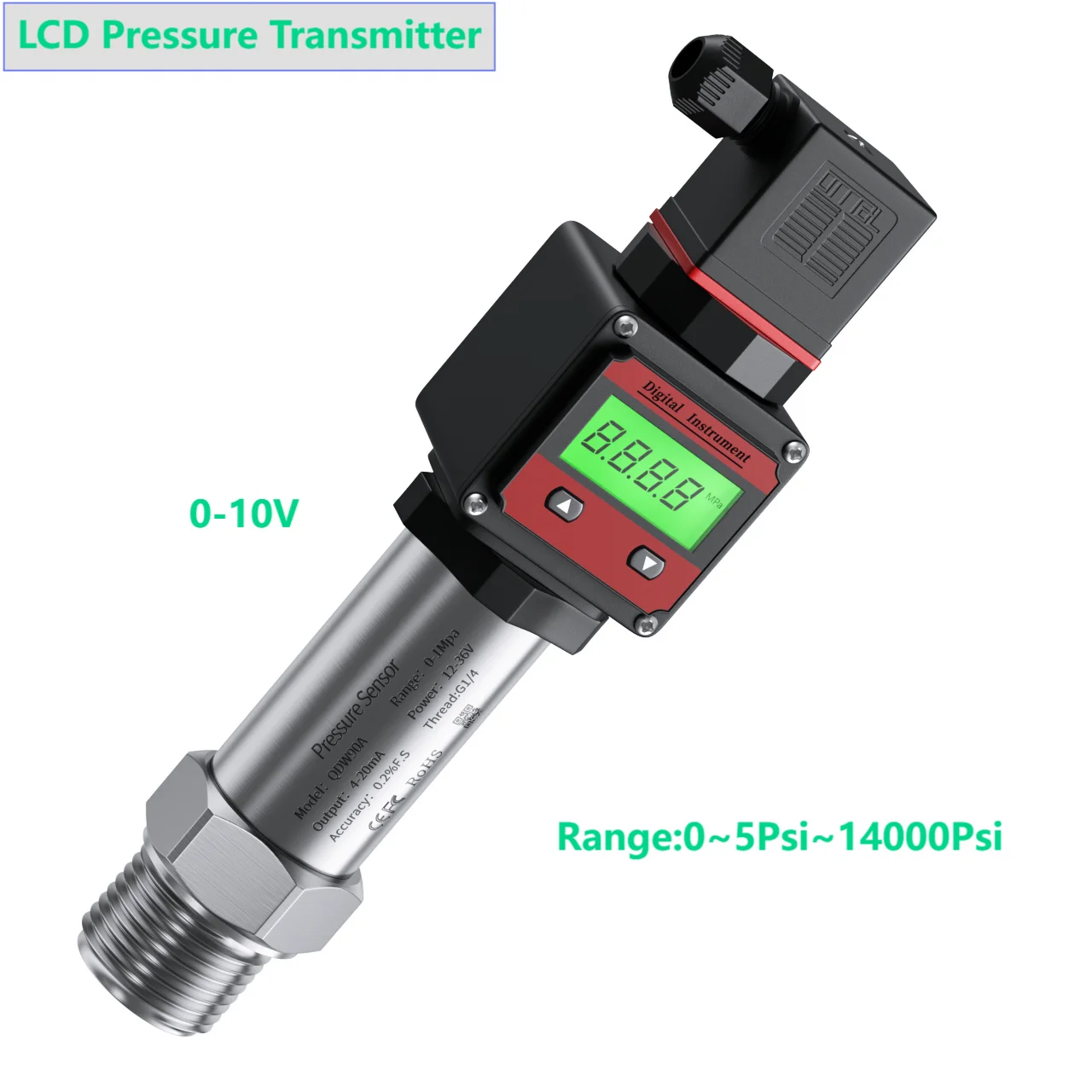 0-10V LCD Hersman Pressure Sensor Transmitter 30Psi 300Psi 3000Psi 12000Psi Range G1/4 G1/2 NPT1/4 LCD Pressure Sensor