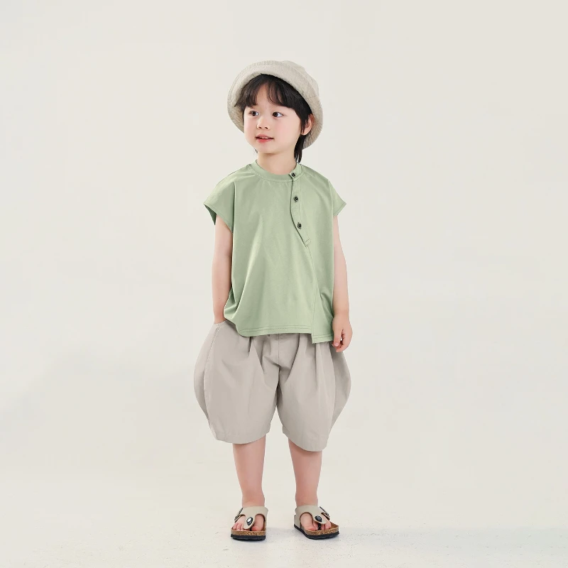 2026 Summer New Solid Color Hot Selling Round Neck Button Decorative Thin Soft Sticky T-shirt