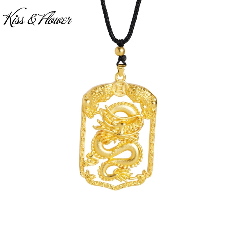 KISS&FLOWER 24KT Gold Vintage Dragon Necklace Pendant For Man Jewelry Wholesale Wedding Party Birthday Broom Father Gift PD153