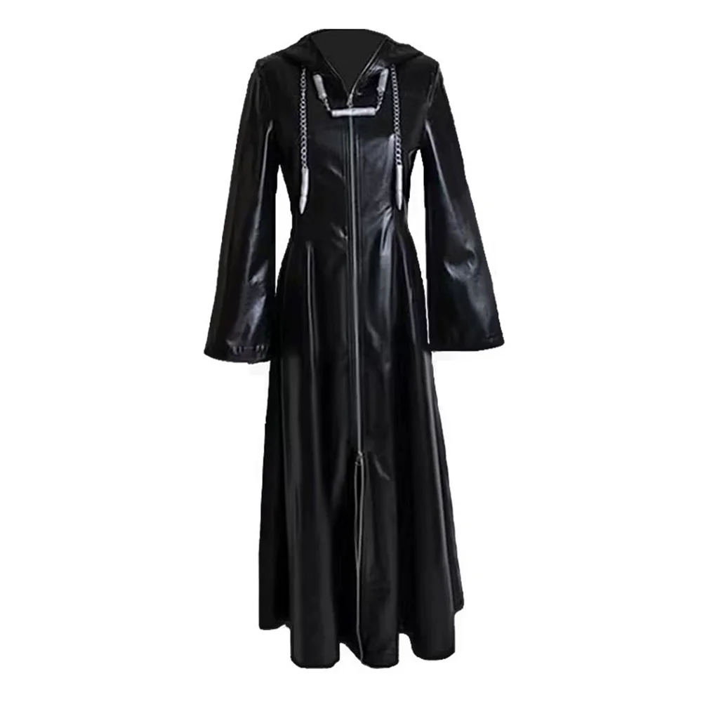 Mens Kingdom Game Roleplaying Hearts Organization XIII Game Cosplay Costume Black Cloak Zipper Jacket Long Hoodie Coat Wig