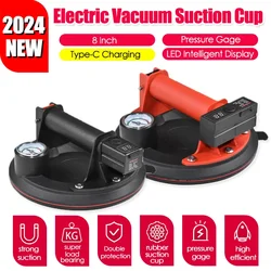 2024 NEW Electric Vacuum Suction Cup with Pressure Gauge for Marble Glass Tile 8inch Heavy-Duty Strong Hand Pump Sucker Lifter