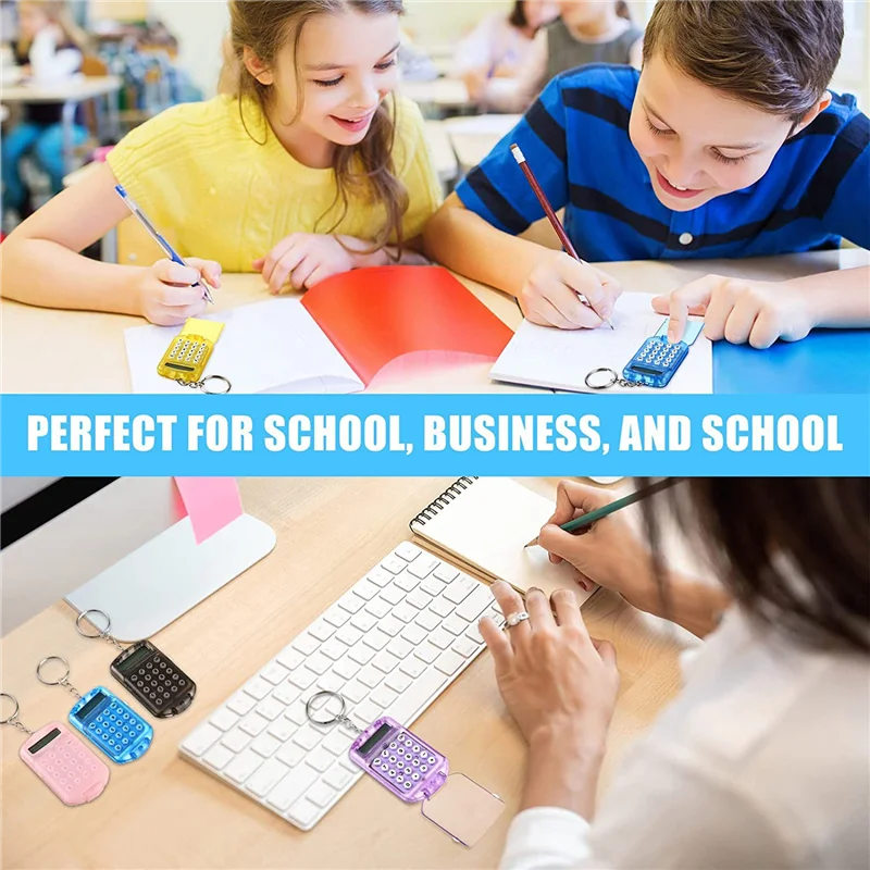 AF91-24 Pcs Mini Calculator Electronic Calculator Key Ring For Kids Mini Clear Flip Portable Calculator 8 Digit Electronic Calcu