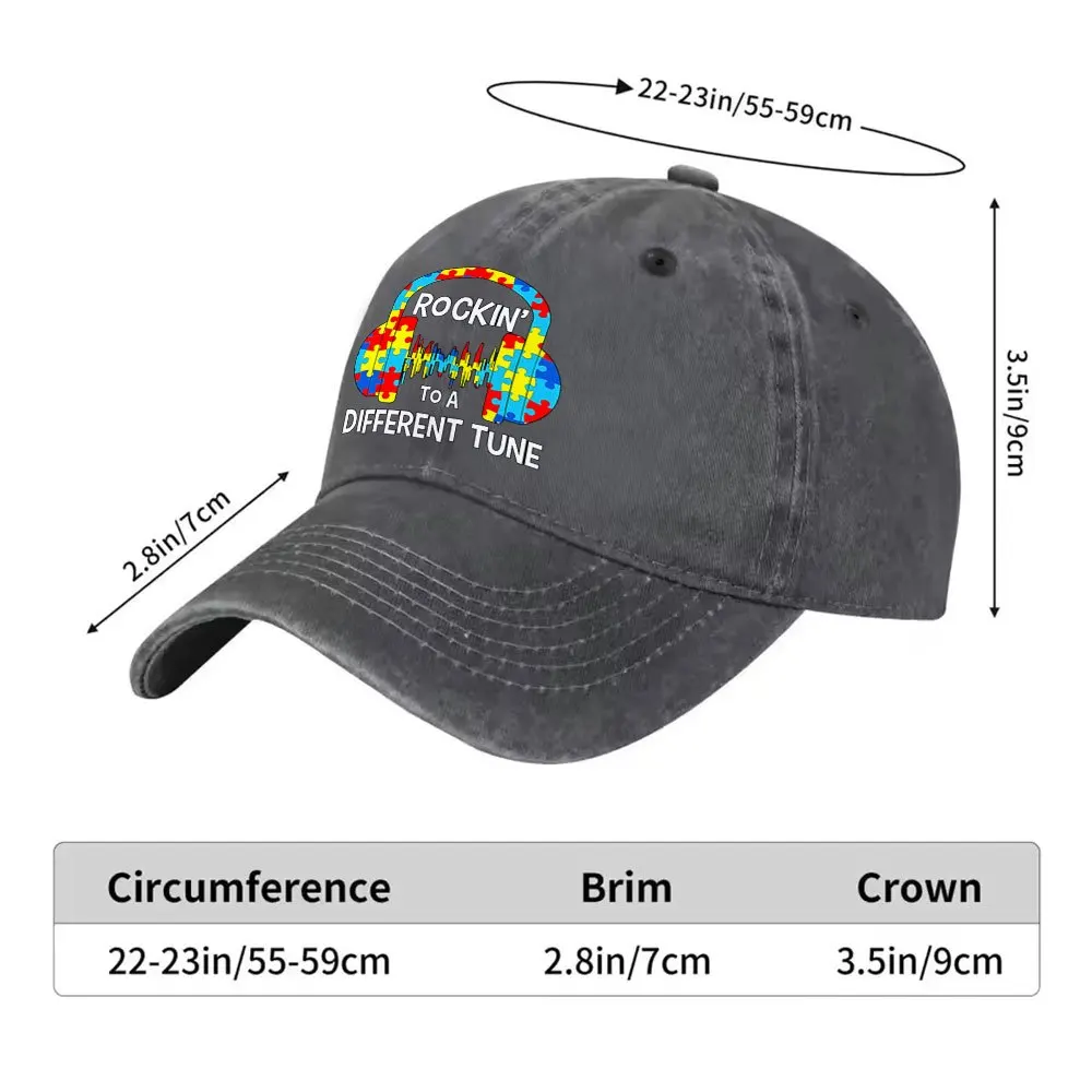 Rockin Different Tune Autism Awareness Baseball Cap Washed Cotton Adjustable Outdoor Sun Hat