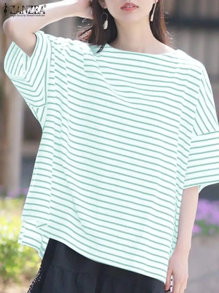 Holiday Shirt 2024 ZANZEA Fashion Women Summer Striped Blouse Casual O Neck Half Sleeve Blusas Female OL Work Tops Tunic Mujer