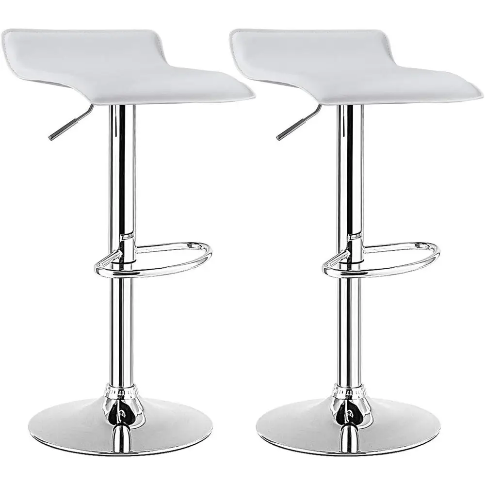 

Pair of Modern Swivel Bar Stools, Adjustable Height, Footrest, White PU Leather, Chrome Base for Kitchen Island or Pub