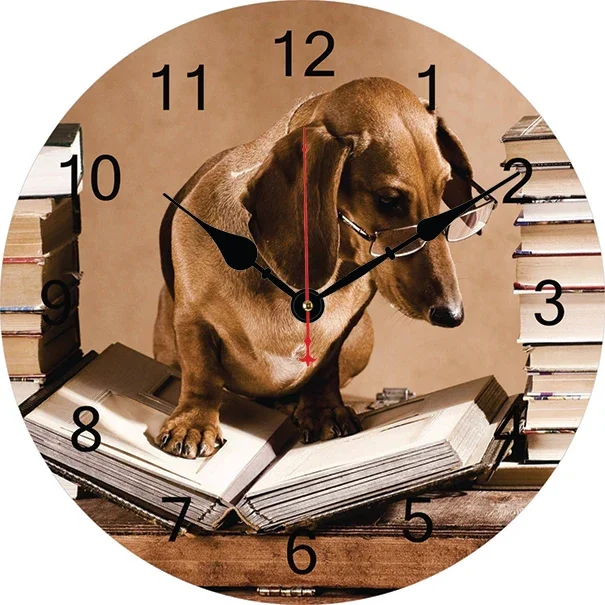 Dog Books Wall Clock Modern Design Living Room Bedroom Office Decoration Kitchen Clock Art Wall Watch Home Decor