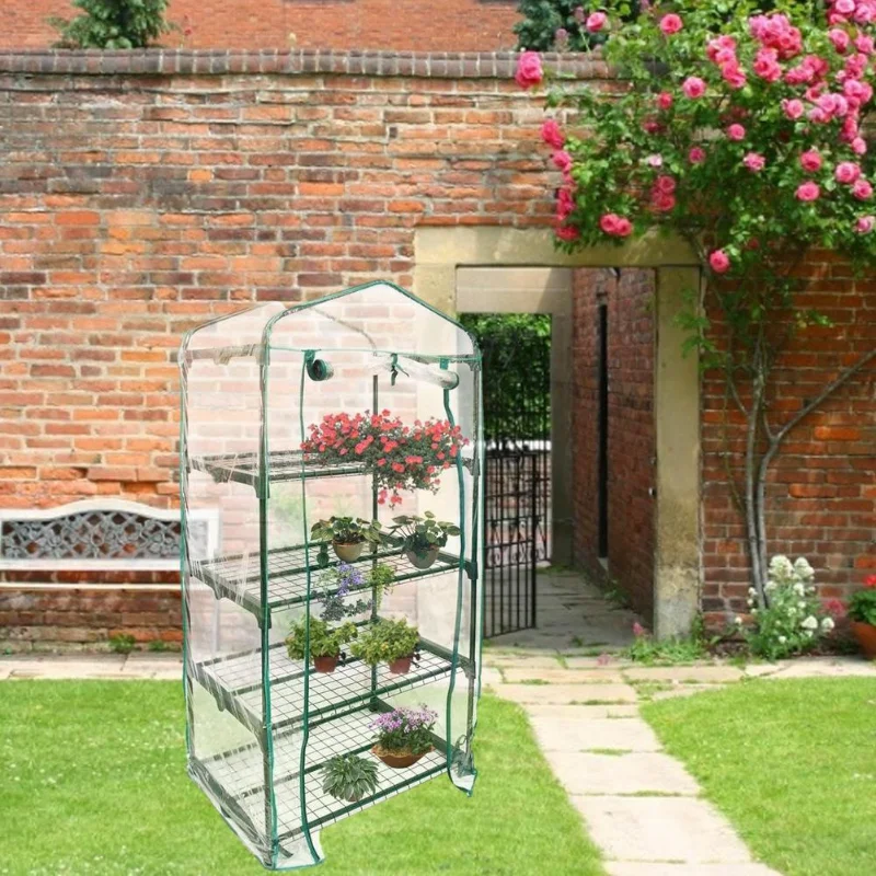 4-layer Transparent Garden Mini Greenhouse Replacement Cover Household Warm Shed Rain Cover Without Bracket