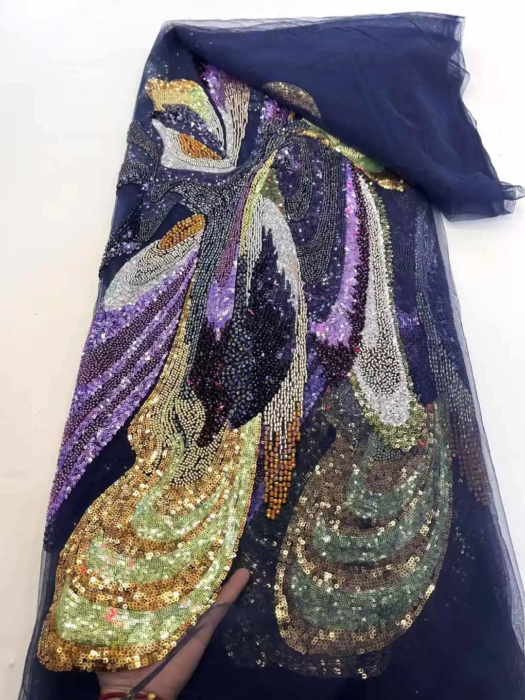 

African Beads Lace Fabric 2025 High Quality Nigerian Sequins French Tulle Fabric Material For Wedding Party-XC