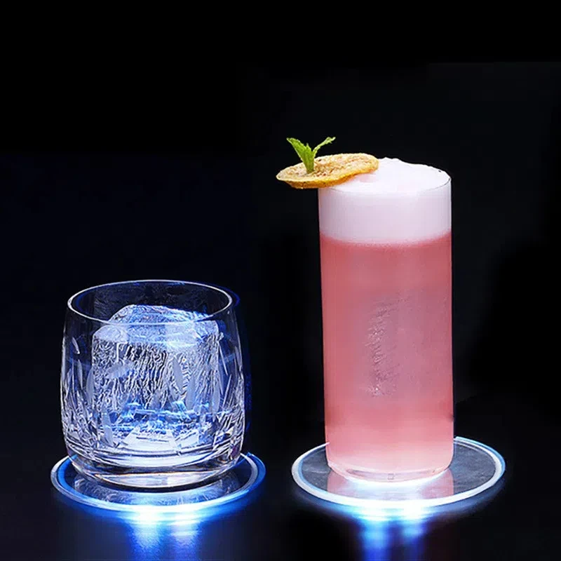 LED Light Cup Mat Acrylic Crystal Drink Coaster Super Thin Cocktail Coaster Bar Mixing Glow Coaster Colorful