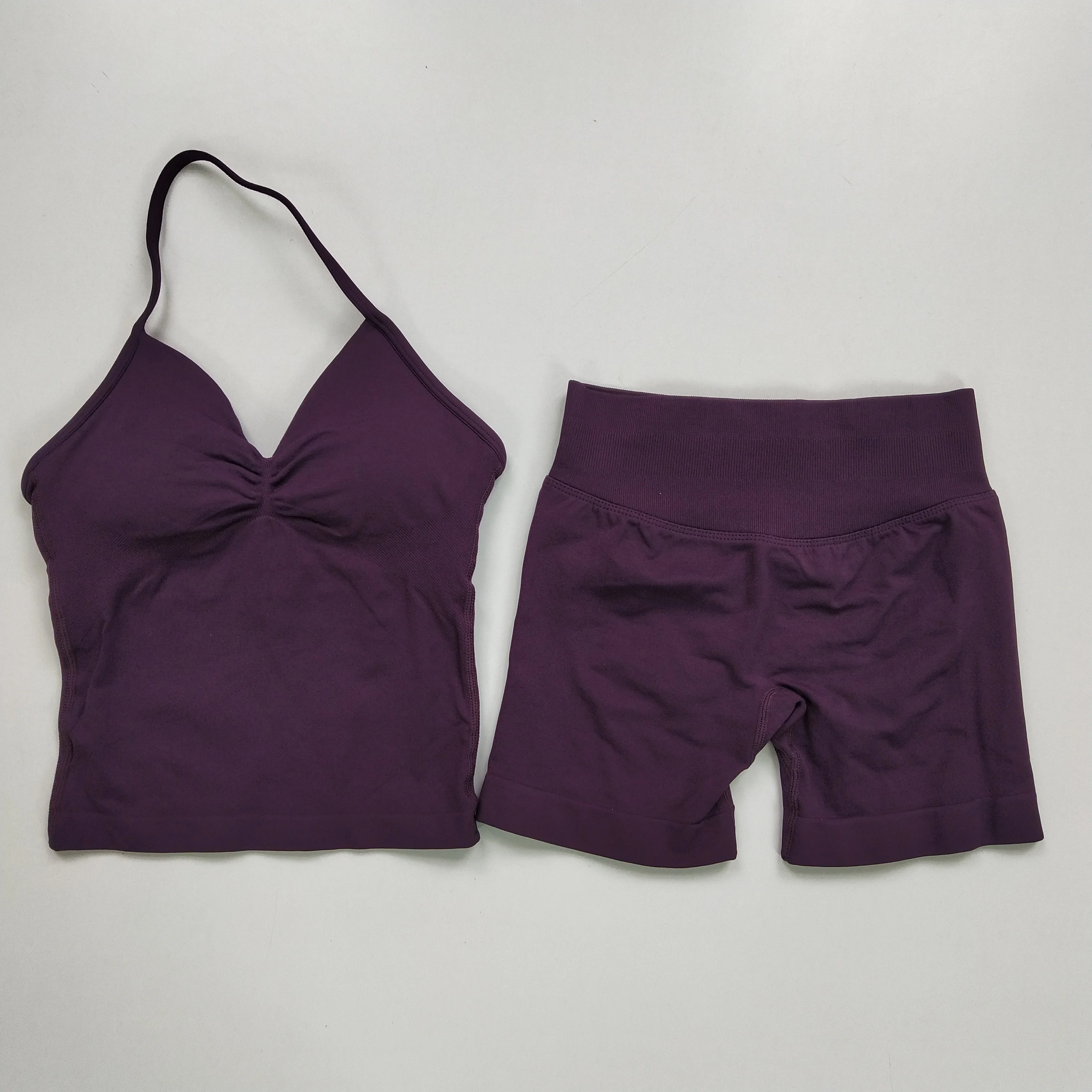 2 Pcs Sports Set Women Backless Tank Tops High Waist Scrunch Seamless Shorts Yoga Suit Gym Set Sportswear Workout Set