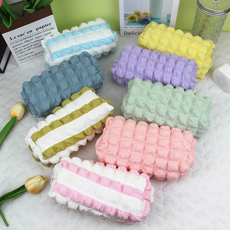 Big Capacity Soft Pencil Case Simple Pen Bag Kawaii Cloud Bubble Pouch For Girls School Supplies Stationery Cosmetic Bag