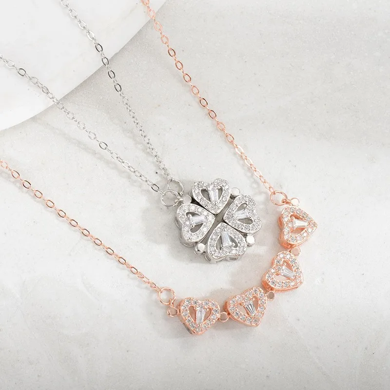 

Одна деталь для двух носить, магнитное притяжение для открытия и закрытия, колье из титановой стали в форме сердца с четырьмя листами клевера.