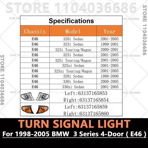 Imagen 2 del producto Para 1998-2005 E46 BMW Serie 3 luz intermitente de esquina de 4 puertas (sin bombilla) 63137165853 63137165854 63137165859 63137165860